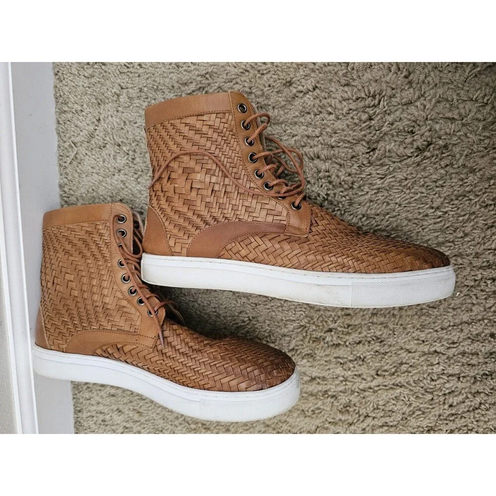 Marc Nolan Magnus Woven Leather High Top Sneakers Boots Cognac Tan Mens Size 8